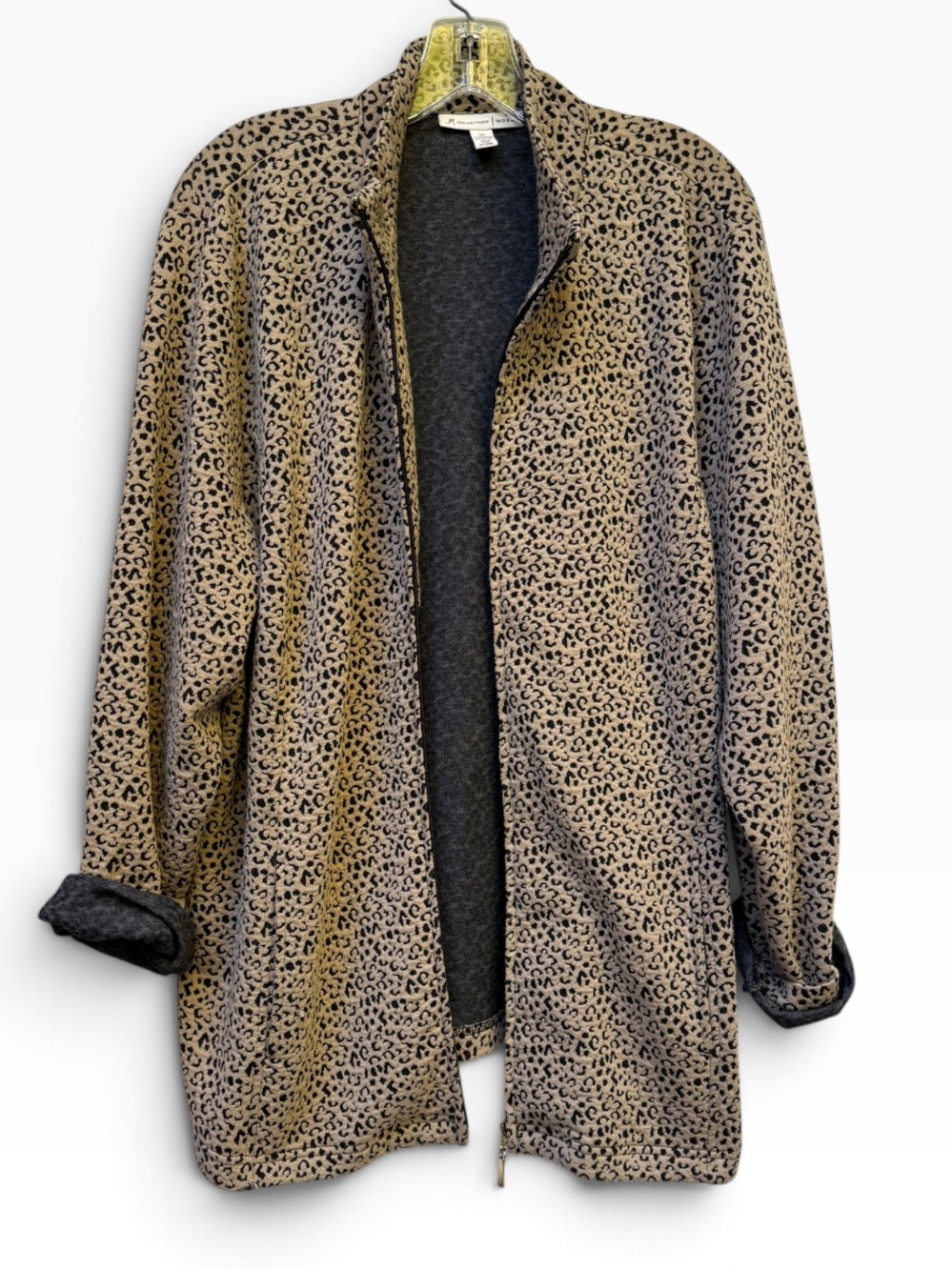 JM Collection Leopard Print Full Zip Sweatshirt Cardigan Jacket Size 2X